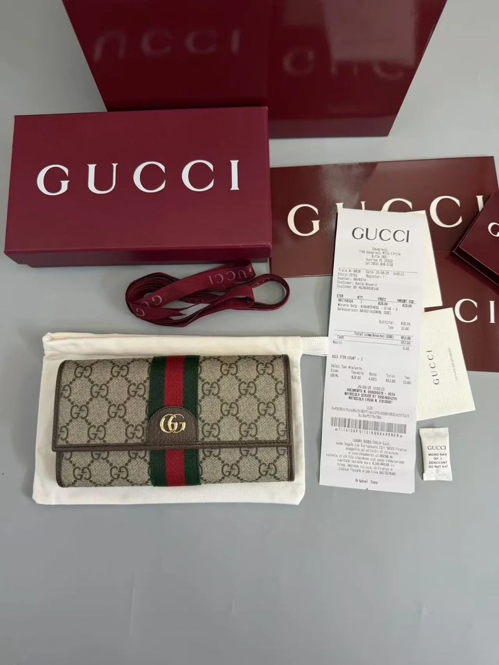 Gucci Beige GG Supreme Continental Wallet with Green and Red Web Stripe